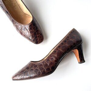 Vintage 40s 50s Rhythm Step Brown Alligator Lizard Pumps Shoes Size 7.5